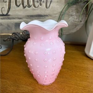 Vintage Fenton Hobnail Pink Ruffled Vase